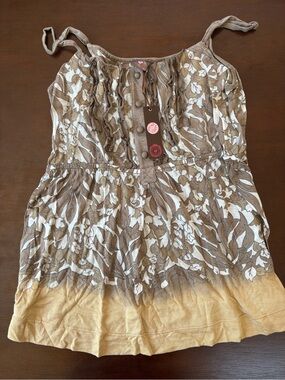 Language Floral Brown & Cream Camisole with Mustard Hem